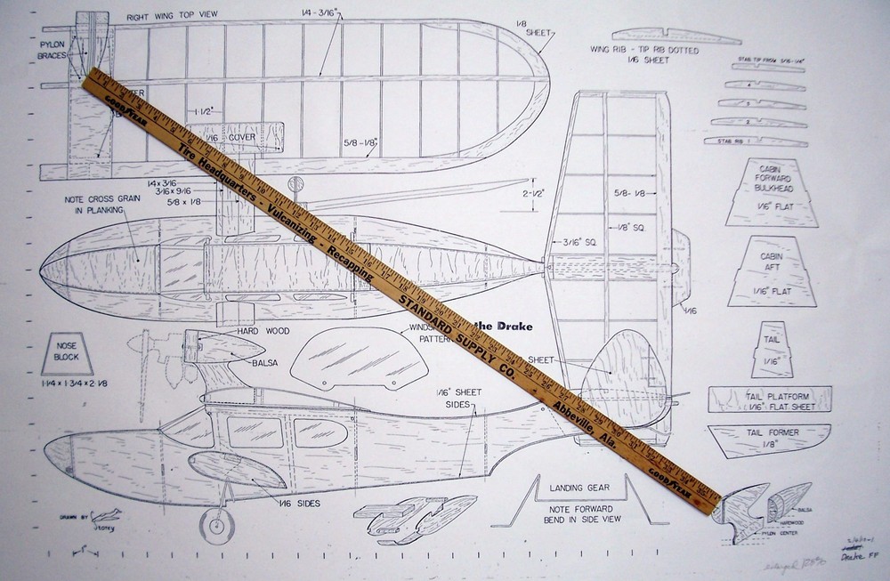DRAKE PLAN + RC CONSTRUCTION ARTICLE for 35" Span 1/2A Amphibian Model Airplane