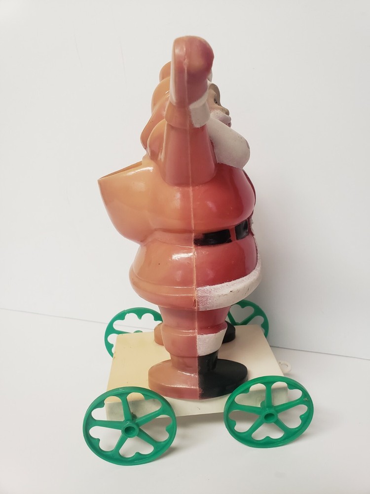 Vintage Rosbro Santa On Wheels Pull Toy Candy Container
