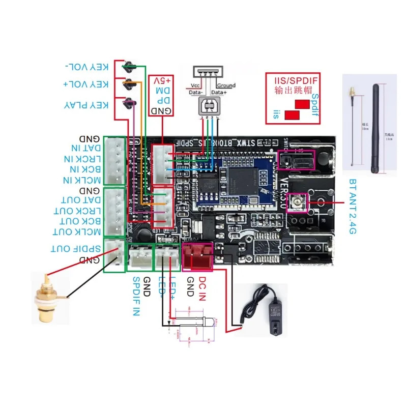 QCC5181/QCC3084 Bluetooth 5.4 Receive Amplifier Decoding Board LDAC 96K 192K