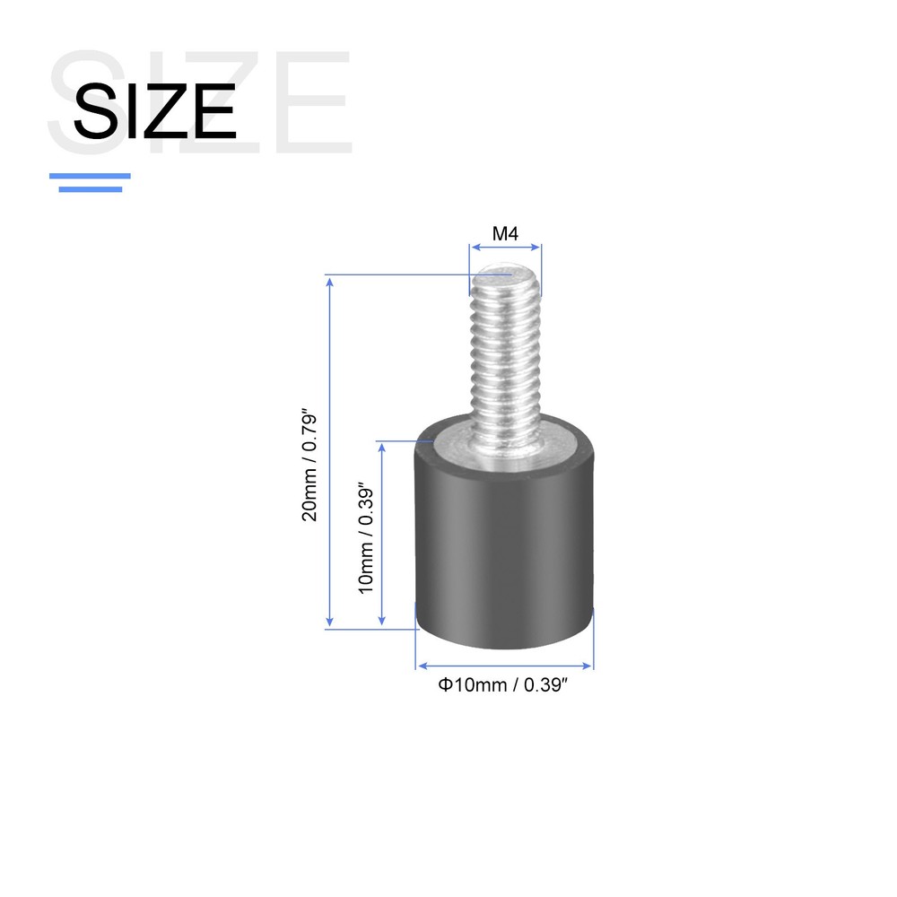 Rubber Studs (M4 Thread, 10 x 10mm) 8Pcs, Rubber Cylindrical Isolator Mounts
