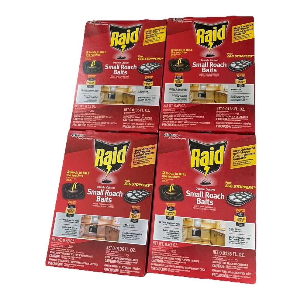 Raid Double Control 12 Small Roach Baits 3 Egg Stoppers Kills Sterilizes 4 Boxes
