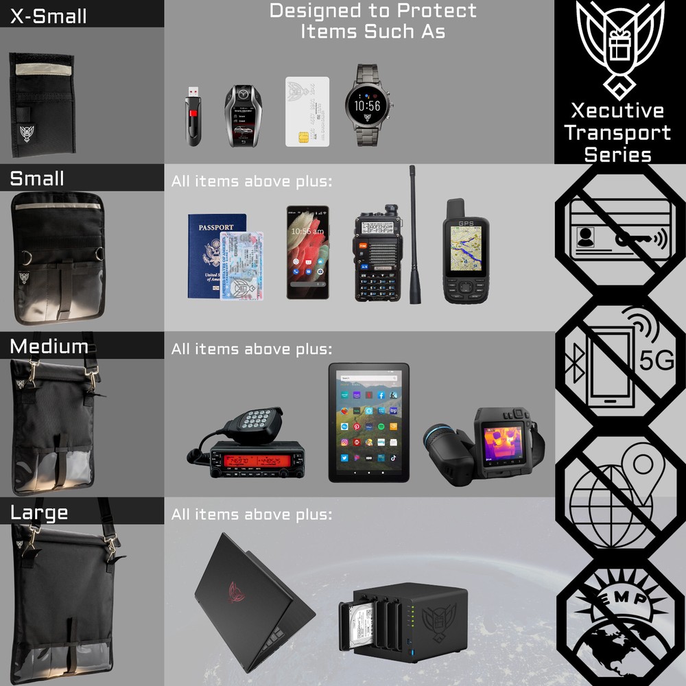 Xtreme Sight Line ~ Xecutive Faraday Bag for Tablets/Medium Electronics ~ Black