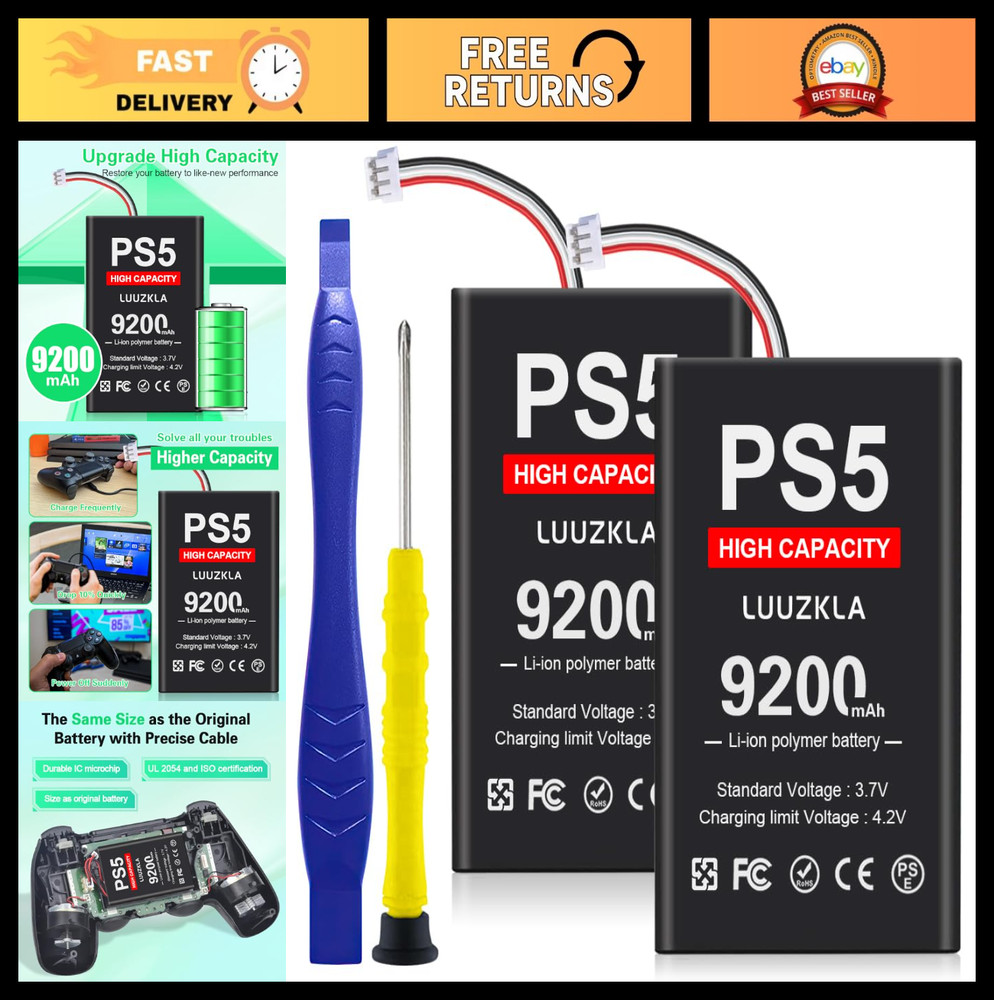 9200mAh Dual Battery Pack for PS5 Controller - Long-lasting Replacement, 24-Mont