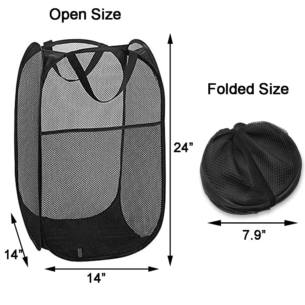 Pop Up Laundry Hampers 2 Pack Black Grey Collapsible Mesh Laundry Baskets