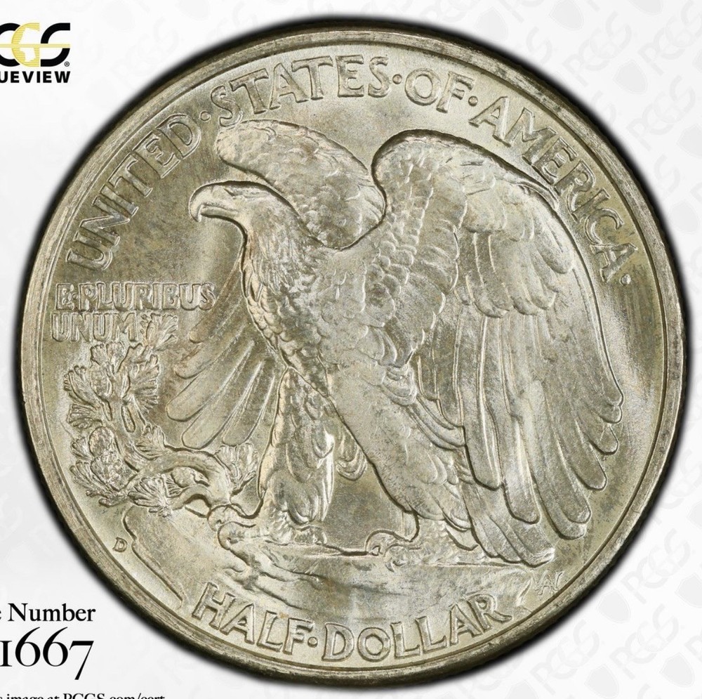 1939-D MS65 PCGS Walking Liberty Half Dollar Trueview Blast White