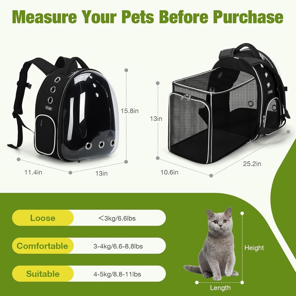 Expandable Cat Backpack Carrier Large Space Transparent Bubble Backpack Black