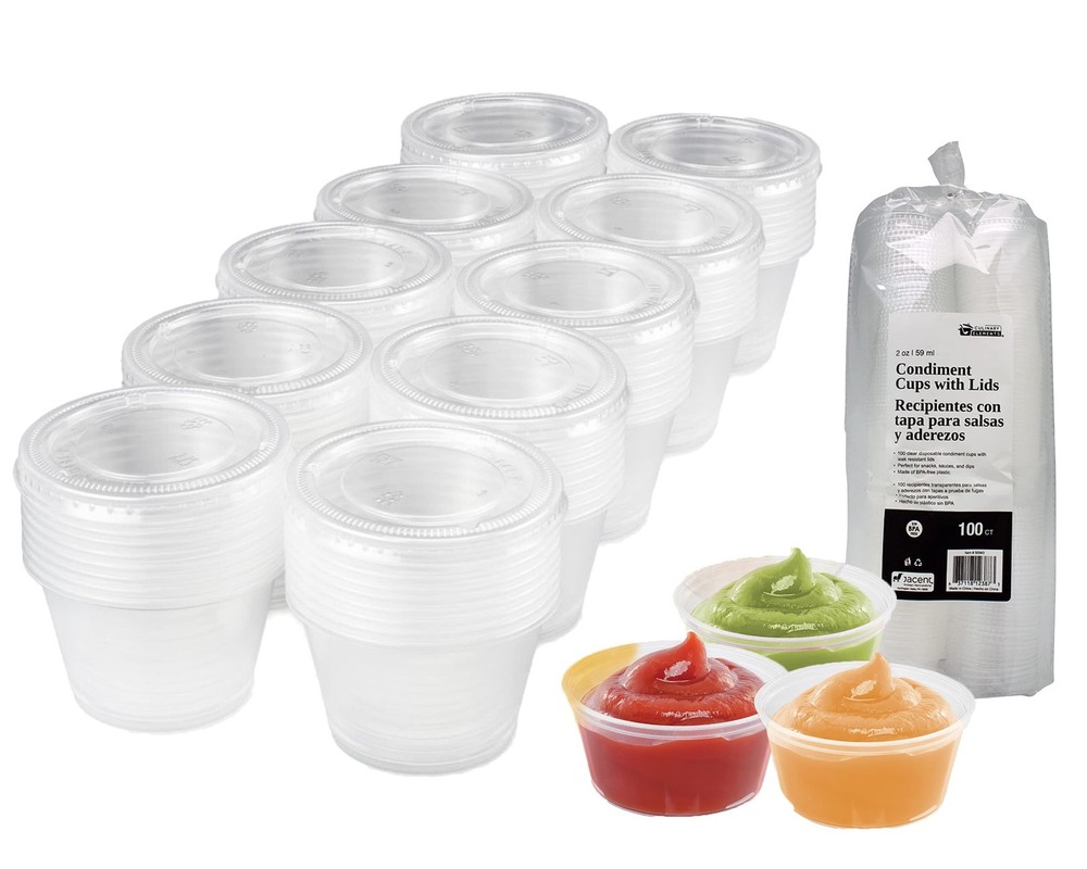 Condiment Cups with Lids, 100 Sets per Pack: Small Plastic Containers for...