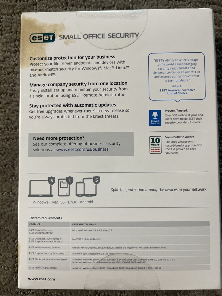 ESET Small Office Security Software, for 5 Devices, PC/Mac New