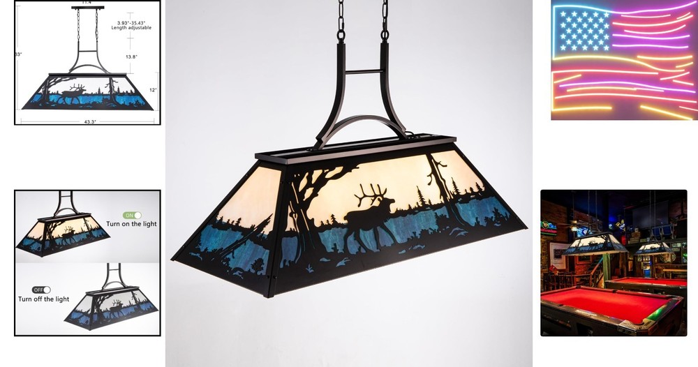 Pool Table Light, Vintage Billiard Lights for Over 7ft 8ft 9ft Pool Table, Sn...
