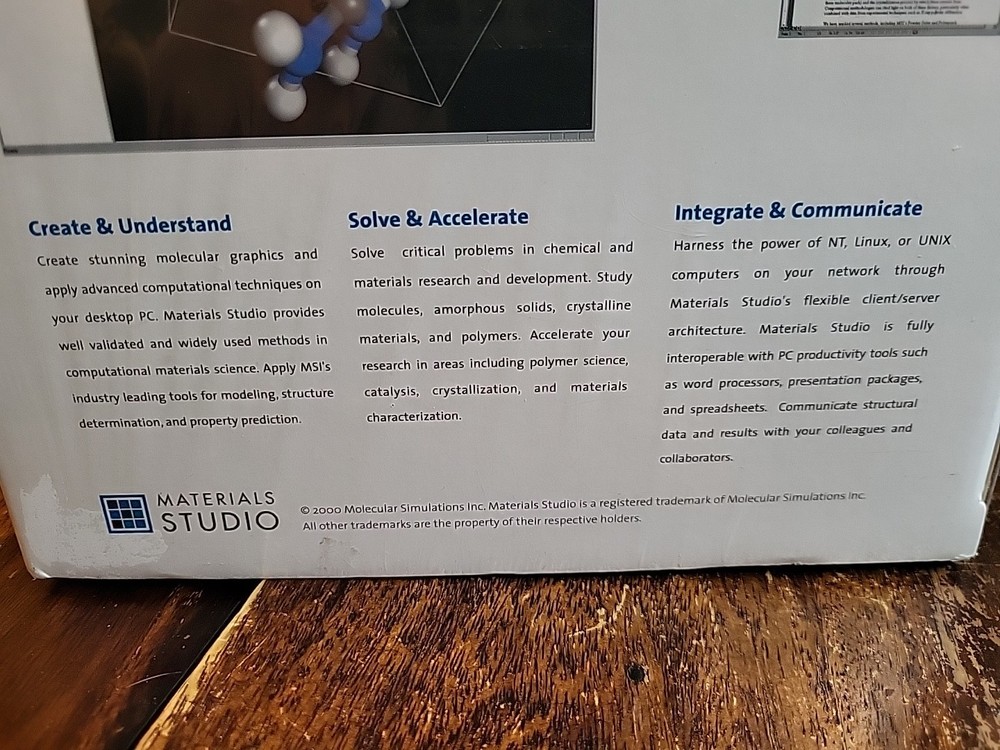 NOS Materials Studio: Molecular Simulations/Biovia 3D Modeling Software 95/98/NT