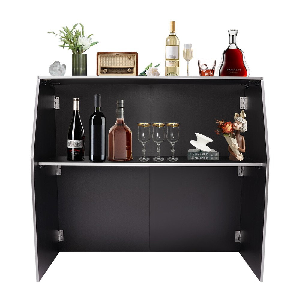 Sturdy Portable Serving Table Black Folding Bar Rectangle Outdoor Party Event