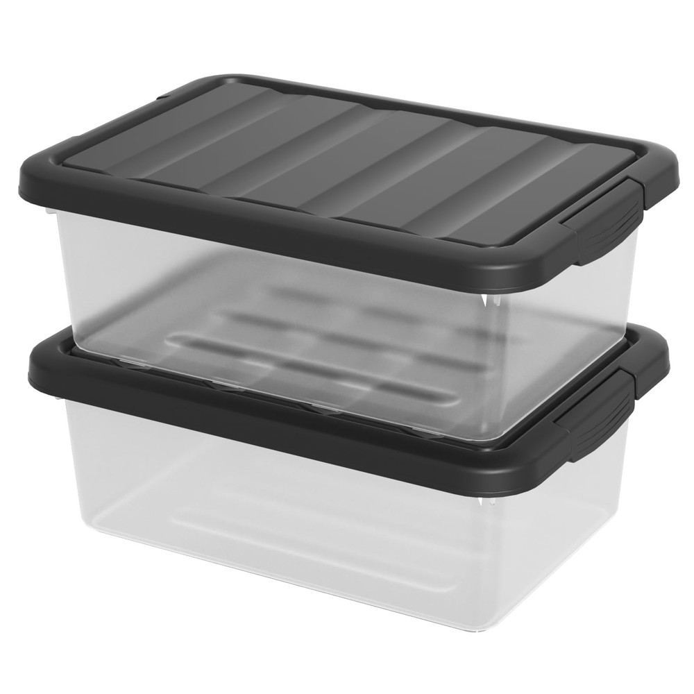 14 Quart Clear Plastic Under Bed Storage Bins, Stackable Latching with Black ...