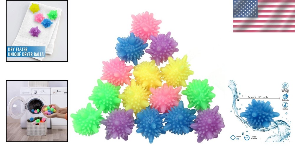 Brightly Colored Reusable Laundry Balls - Efficient 15 Pack for Machine Wash