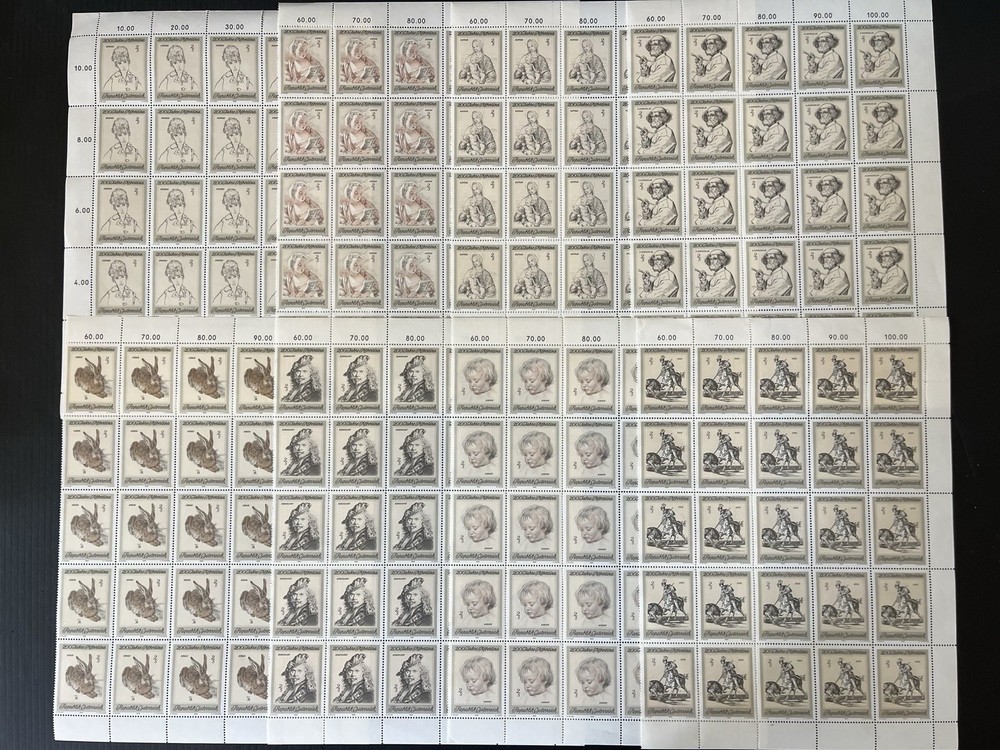 AUSTRIA 1969 - 8 Half SHEETS - Complete Set Albertina Graphics Collection - MNH