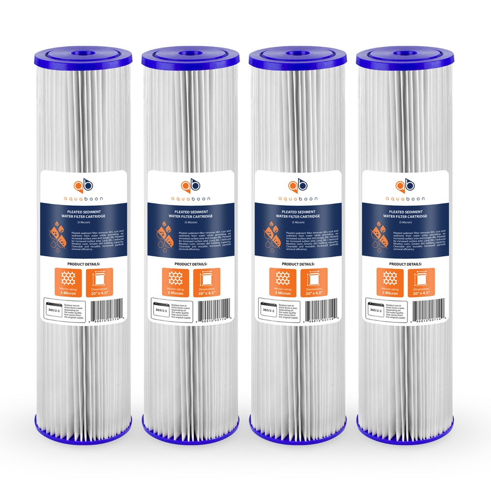 4PK of Big Blue 5µm Pleated Washable Sediment Water Filter 20"x4.5" by Aquaboon