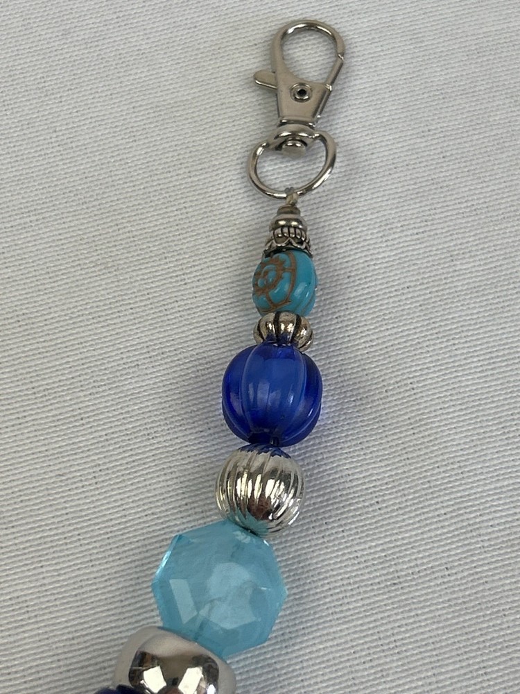 Beaded Charm Keychain Bag Charm With Blue Silver Beads