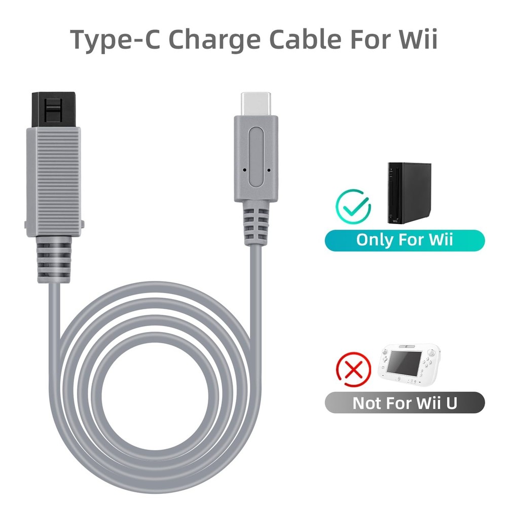 Lightweight 2m Type C Charging Cable for Wii Console - Perfect Replacement