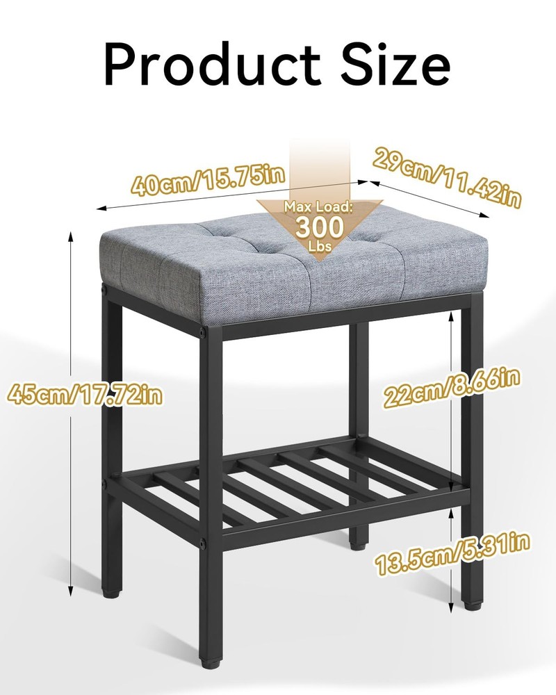 WBD017L Rectangular Makeup Stool Adjustable Storage Linen Vanity Blue Gray