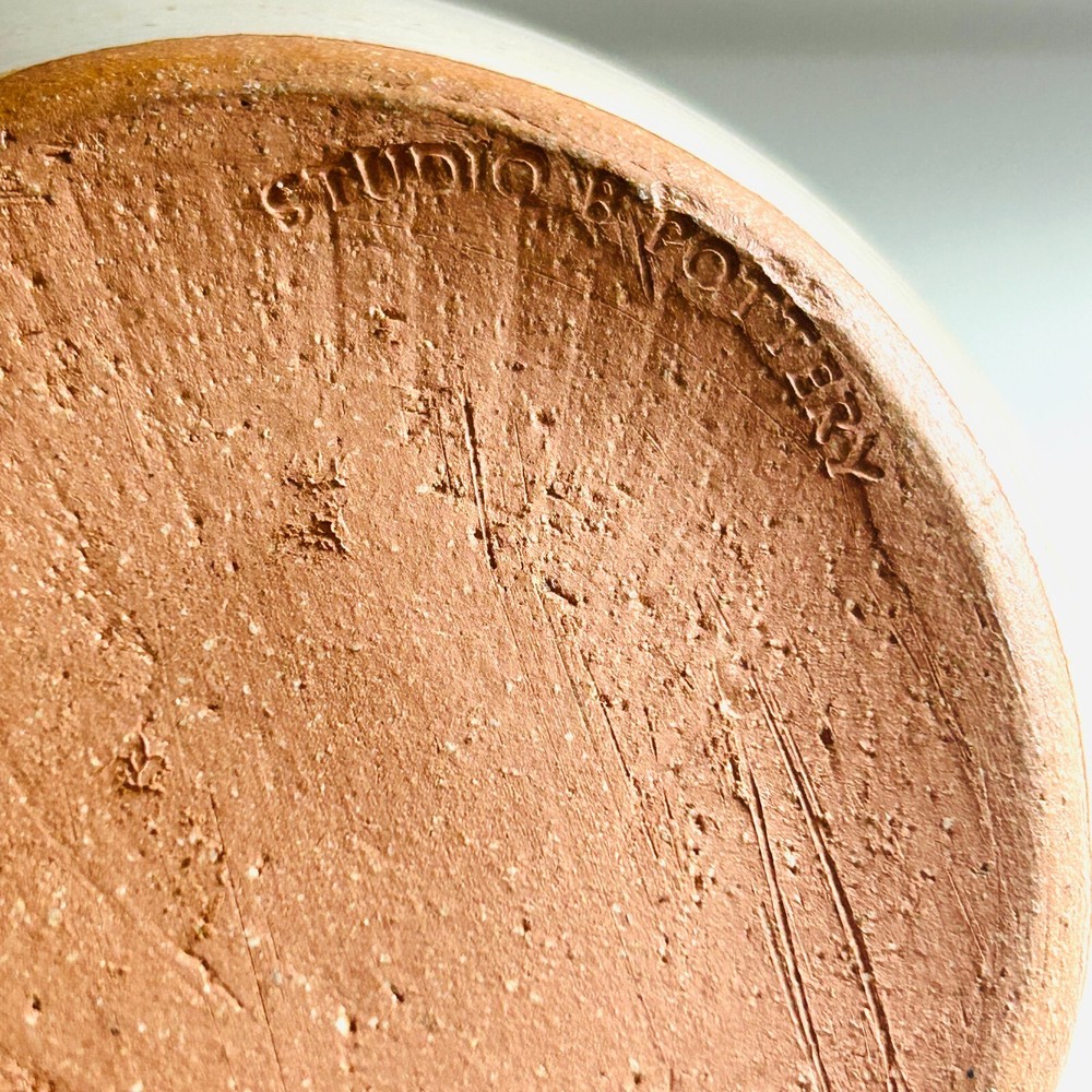 Studio B Pottery Pitcher Earthenware Blue Leaves Signed Thorpe 5.5 Inch