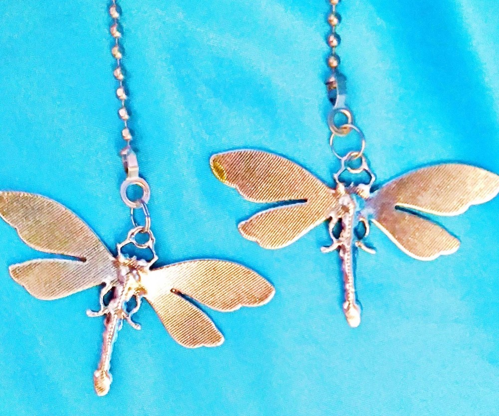 Set of Two - Green Dragonfly Enamel Rhinestone - Ceiling Fan Pulls