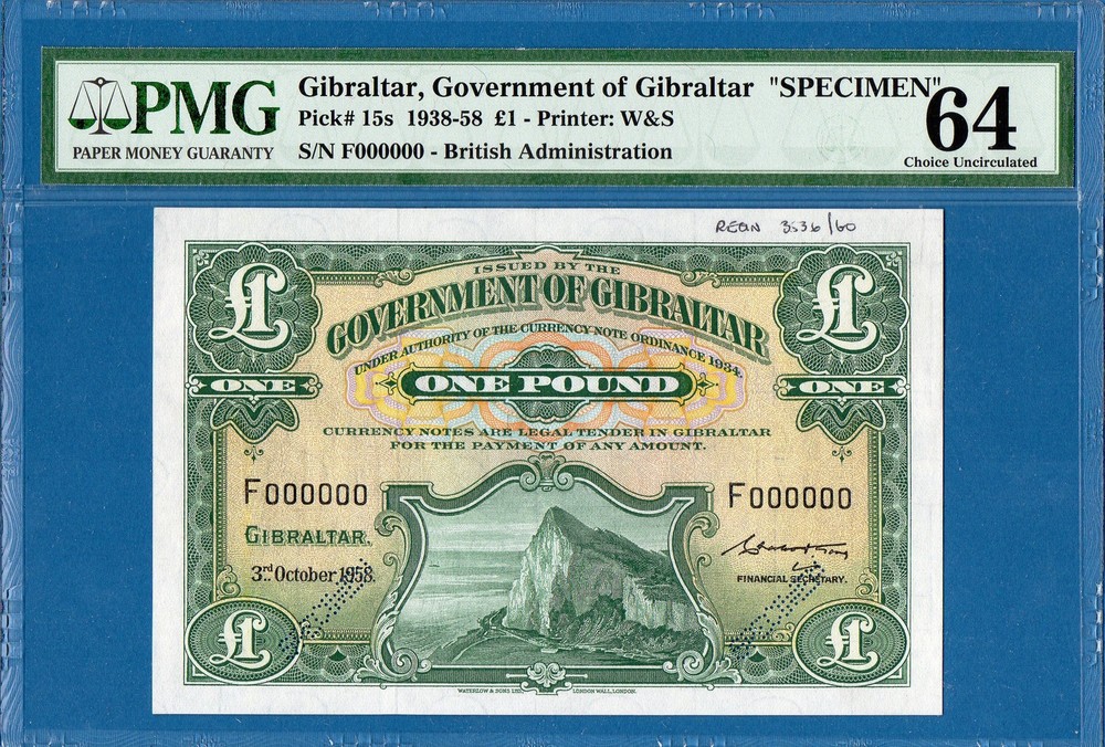 Gibraltar 1 Pound, 000000 Specimen, 1958, UNC-PMG64, P15s