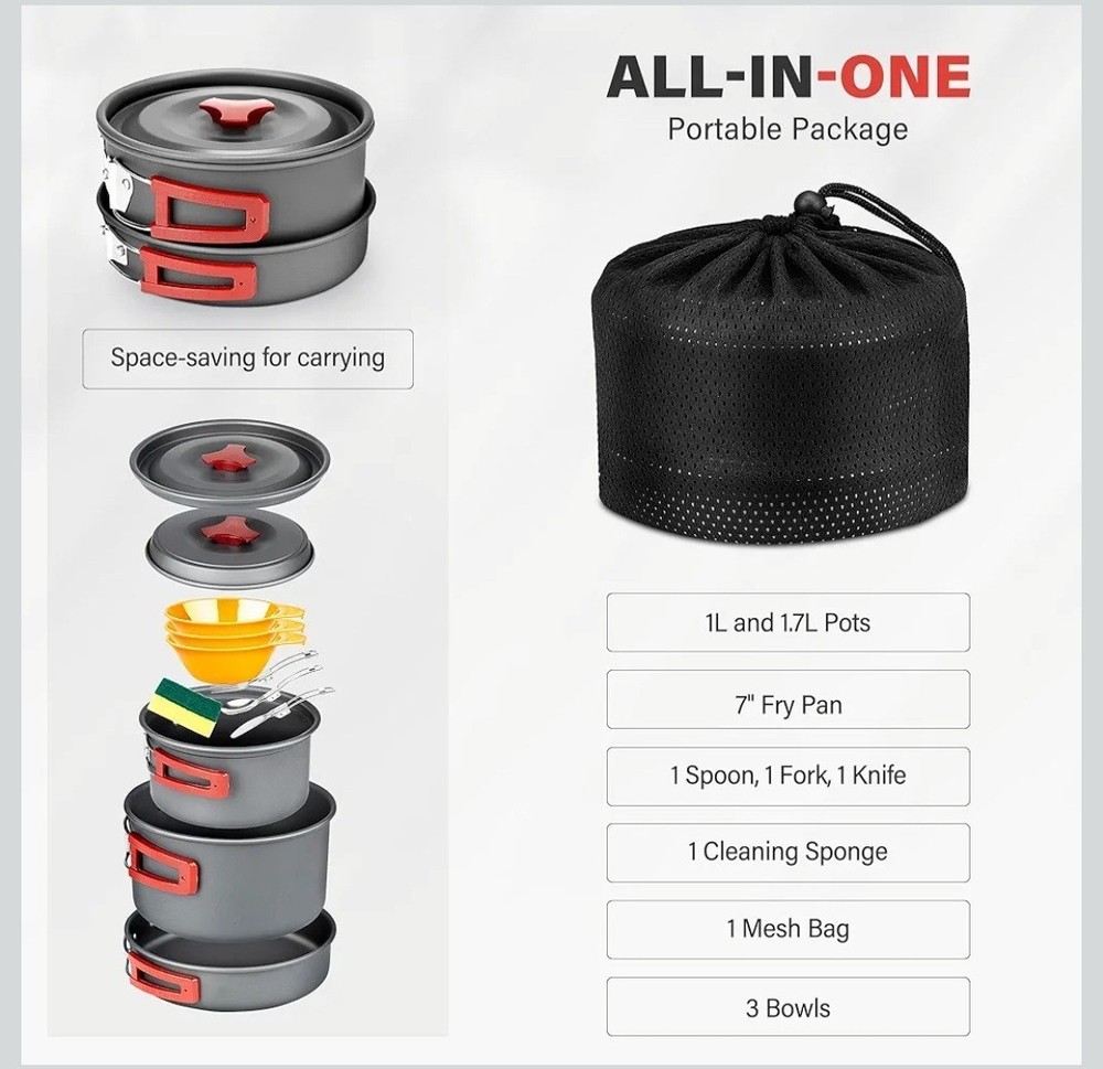Alocs Camping Cookware, Portable Camping Essentials with Accessories,
