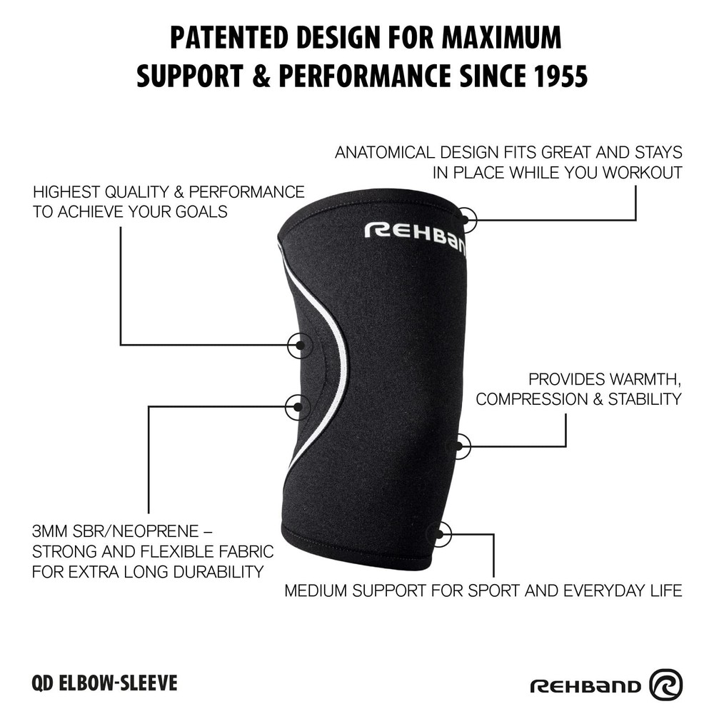 Rehband QD Elbow Sleeve 3mm Elbow Support Black Large