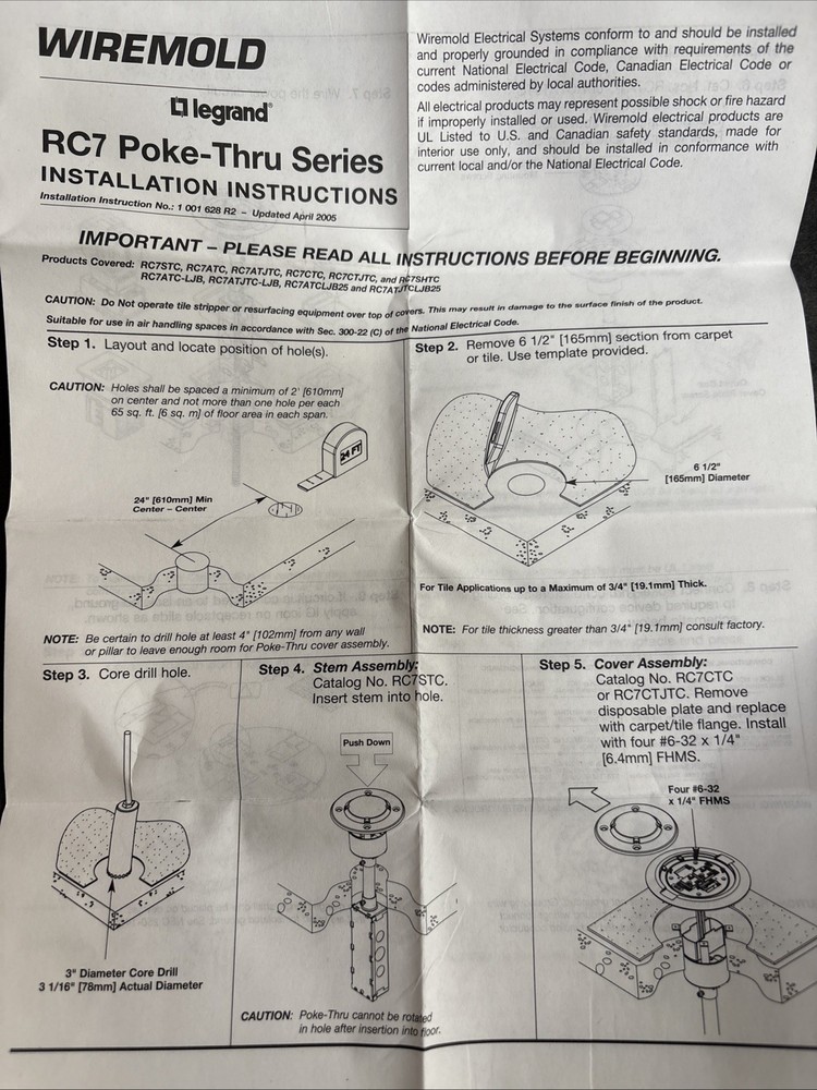 Wiremold RC7CTCAB Rc7ctc Multi-Service Assembled Poke-Thru Device