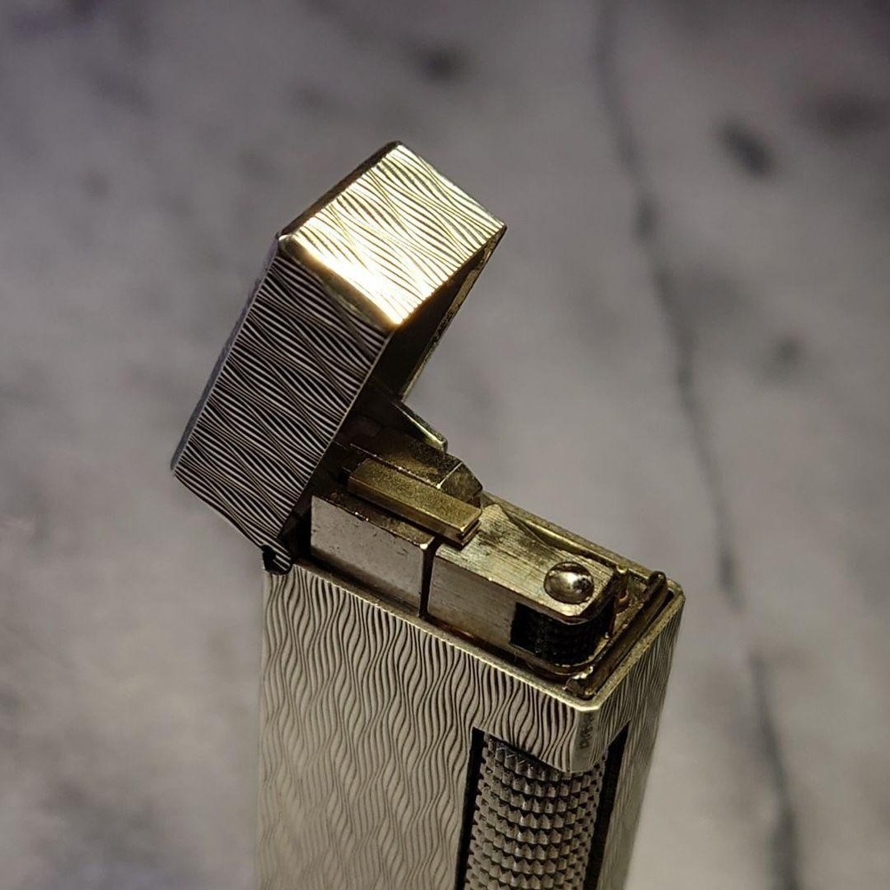 Vintage Dunhill Rolla Gas Lighter Silver Herringbone Working Condition