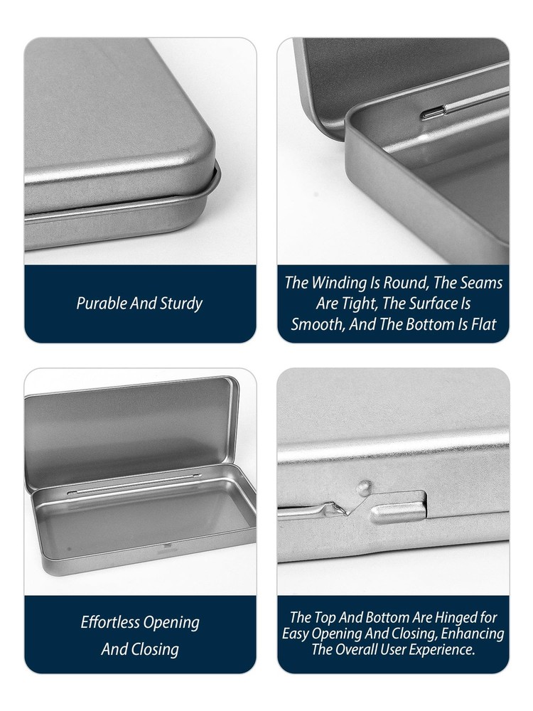 HORNET 3 Pack Metal Tin Box with Lid, Rectangular Tins With Silver