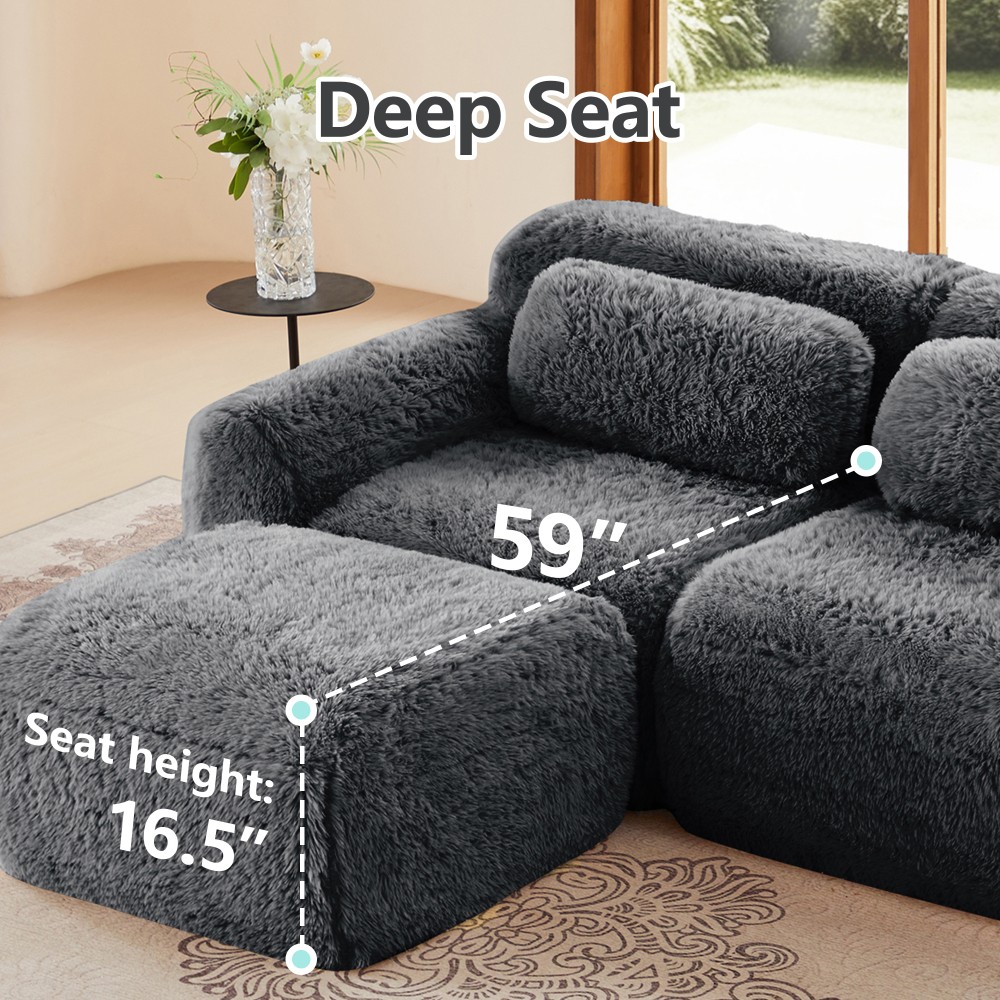 149'' Modular Plush Sofa w/Non-slip Base, Dark Grey, 32D Sponge