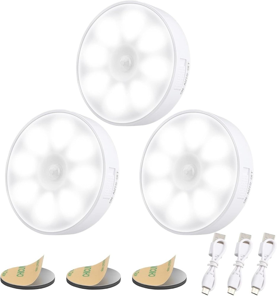 Upgraded Motion Sensor Light, 8 LEDs, 3 Pack Rechargeable, 3 Pack, Cold White