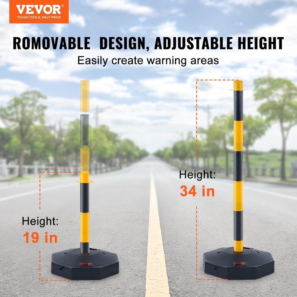 Secure Traffic Delineator 4 Pack High Visibility Fillable Base with Chain