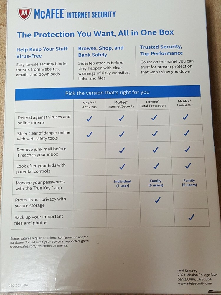 McAfee Internet Security 2017 For 1 Year 3 Devices***SEALED Retail Pack