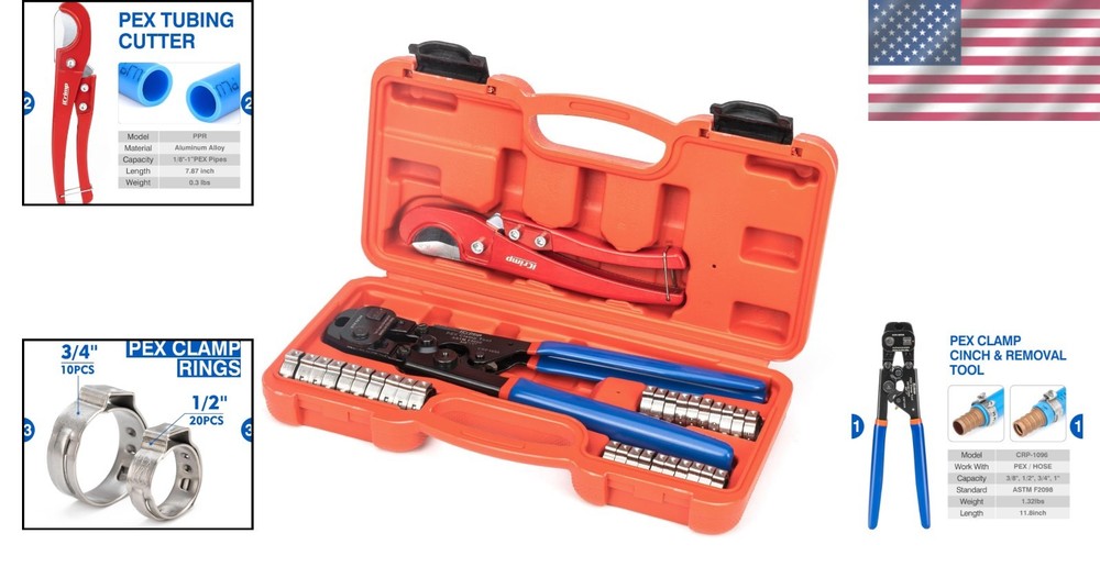 PEX Clamp Cinching Tool & 33-Piece Accessory Kit for Complete Plumbing Needs