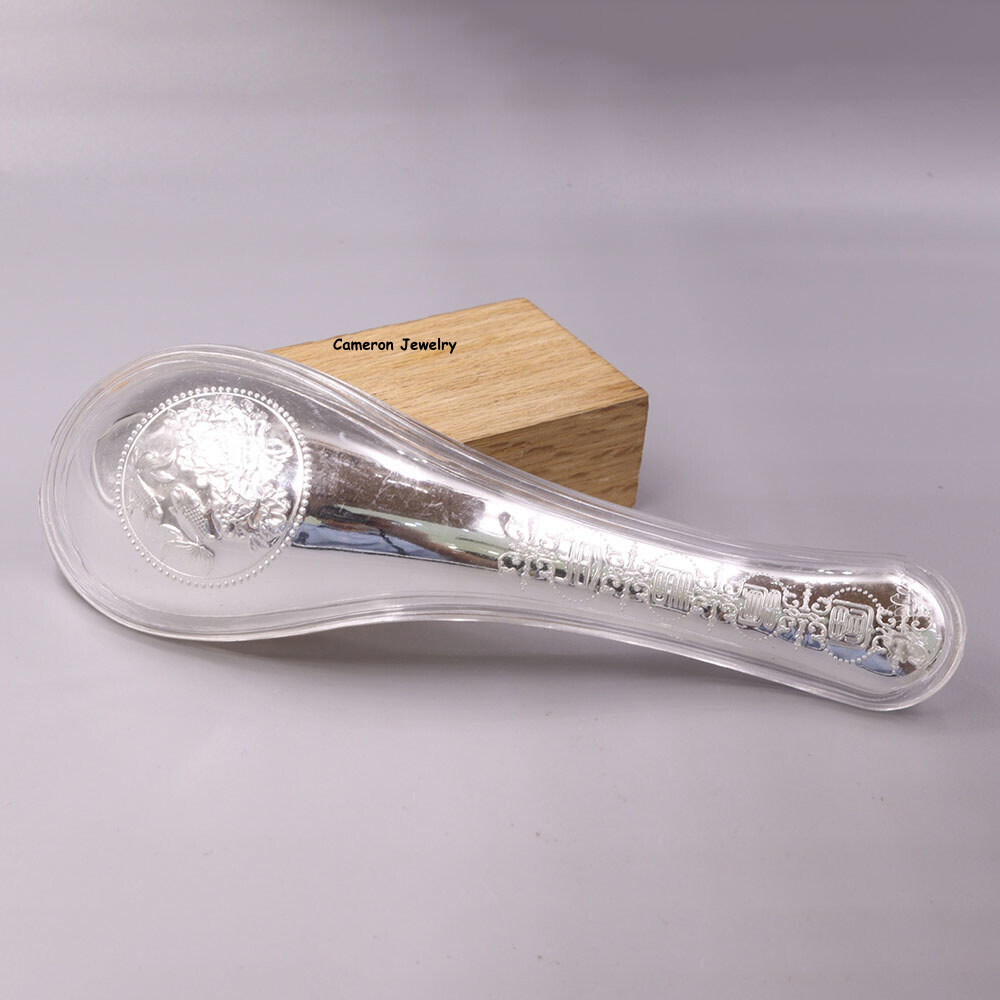 Solid S999 Fine Silver Tableware Blooming Flower Soup Spoon 37-38g 5.2inch