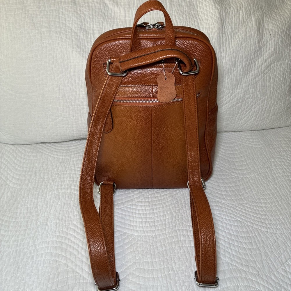 Leather Backpack Heshe Brown/ Sorrel Pebbled Leather Convertible Backpack
