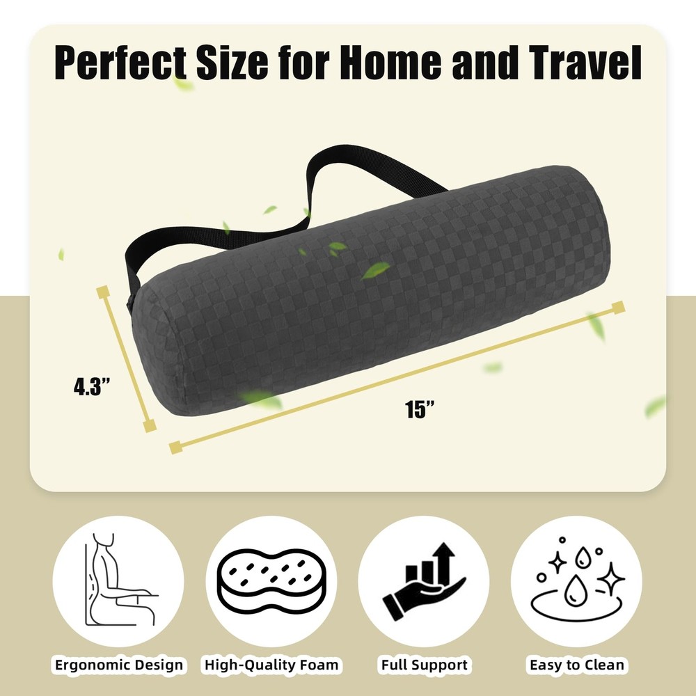Lumbar Roll Pillow for Lower Back, Support Long-15*4.3'', Dark Grey