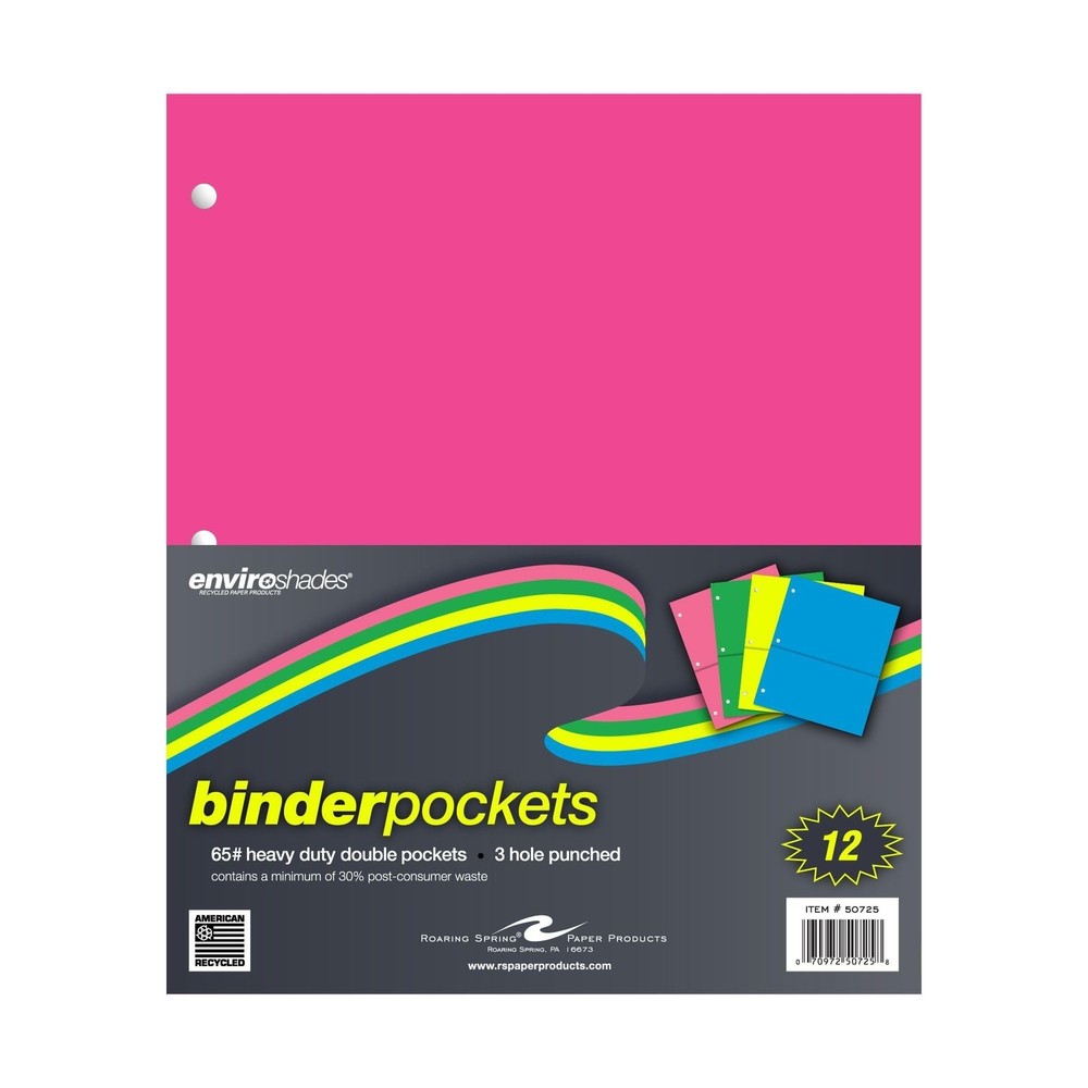 Roaring Spring Recycled Double Pocket Heavyweight Binder Pockets, 12 Pack, 11...