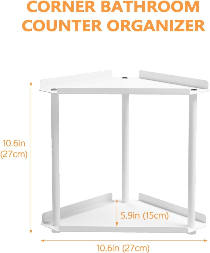 FLE Corner Bathroom Counter Organizer, 2 Tier Corner-White, White