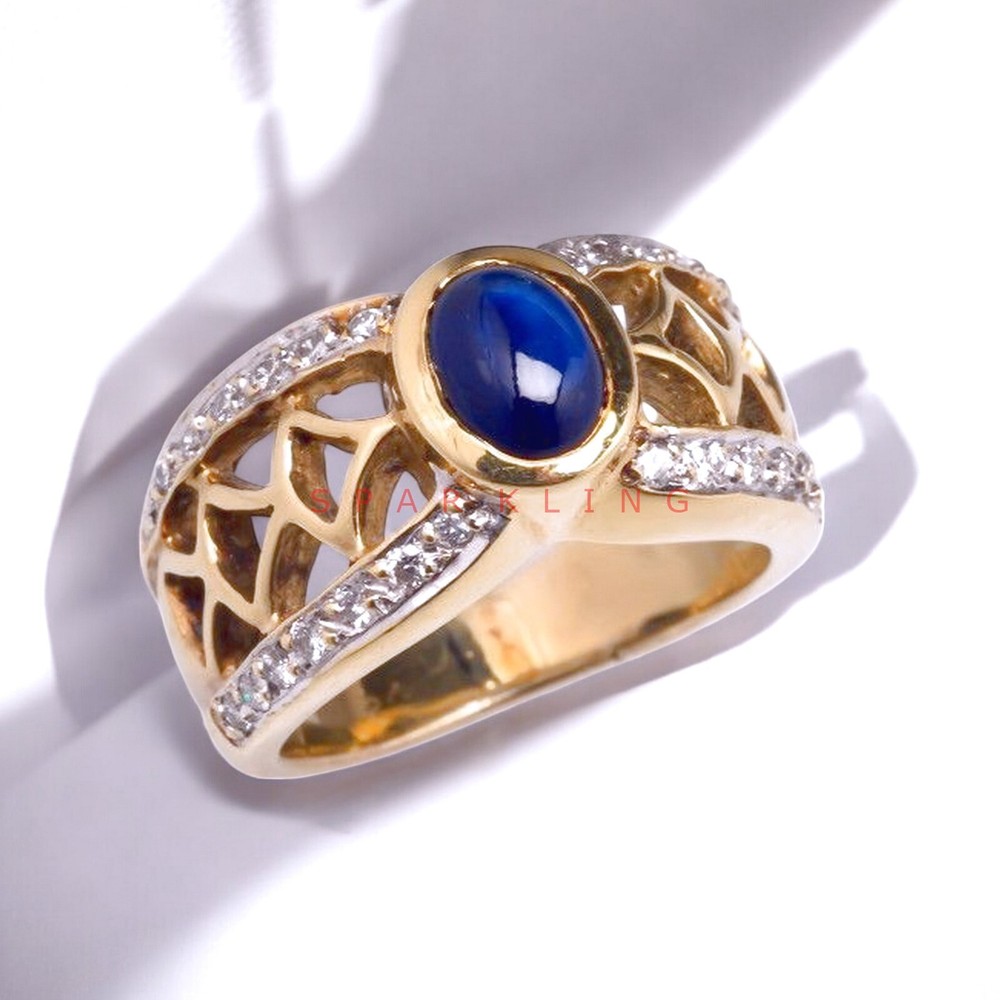 Blue Sapphire Oval Cut With 14K Solid Gold Ring For Men #E483