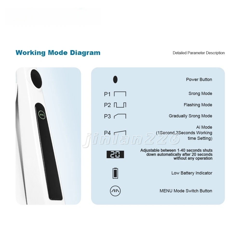 Dental Cordless LED Curing Light 4 Modes 1 Second Light Lamp Metal Head
