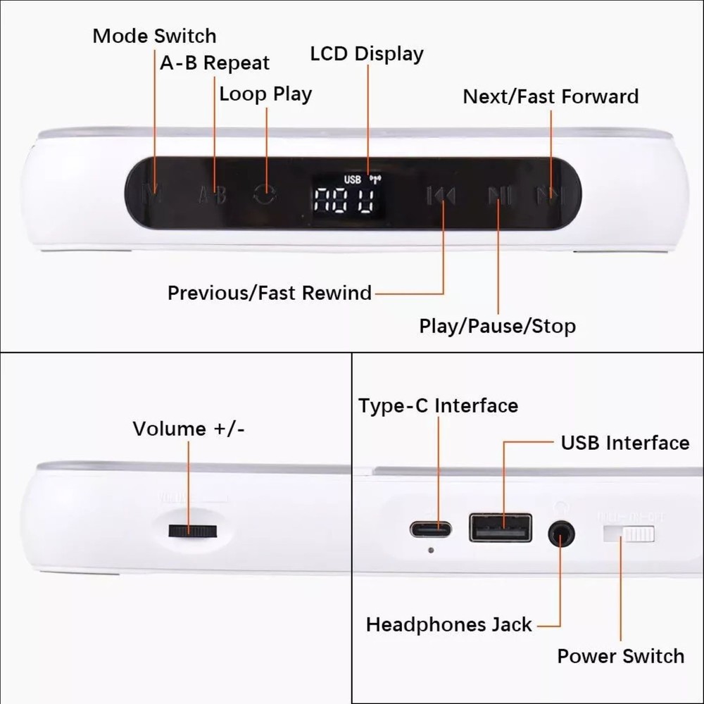 5V2A BT 5.3 Portable CD Player CD/USB/3.5mm AUX Multi-function Audio Equipment