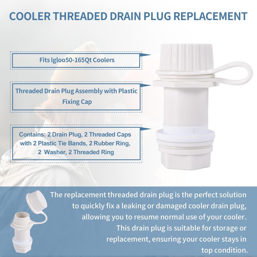 Cooler Drain Plug Kit for Igloo, Threaded Drain Plug with Plastic Tethered Ca...
