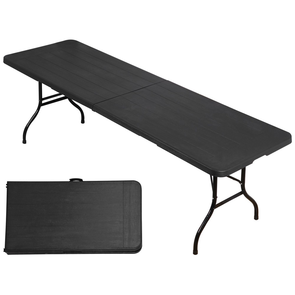8FT Portable Folding Table Fold-in-Half Plastic Table for Dining Picnic Black