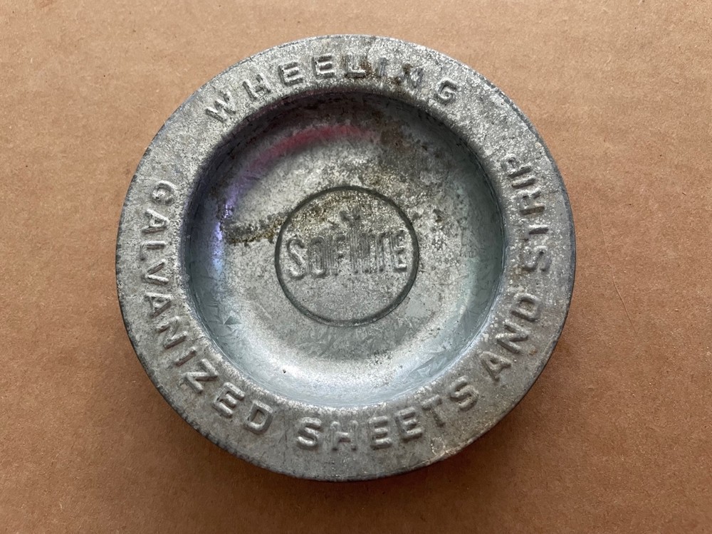 Vintage SOFTITE Galvanized Sheets and Strip Ashtray Wheeling #2