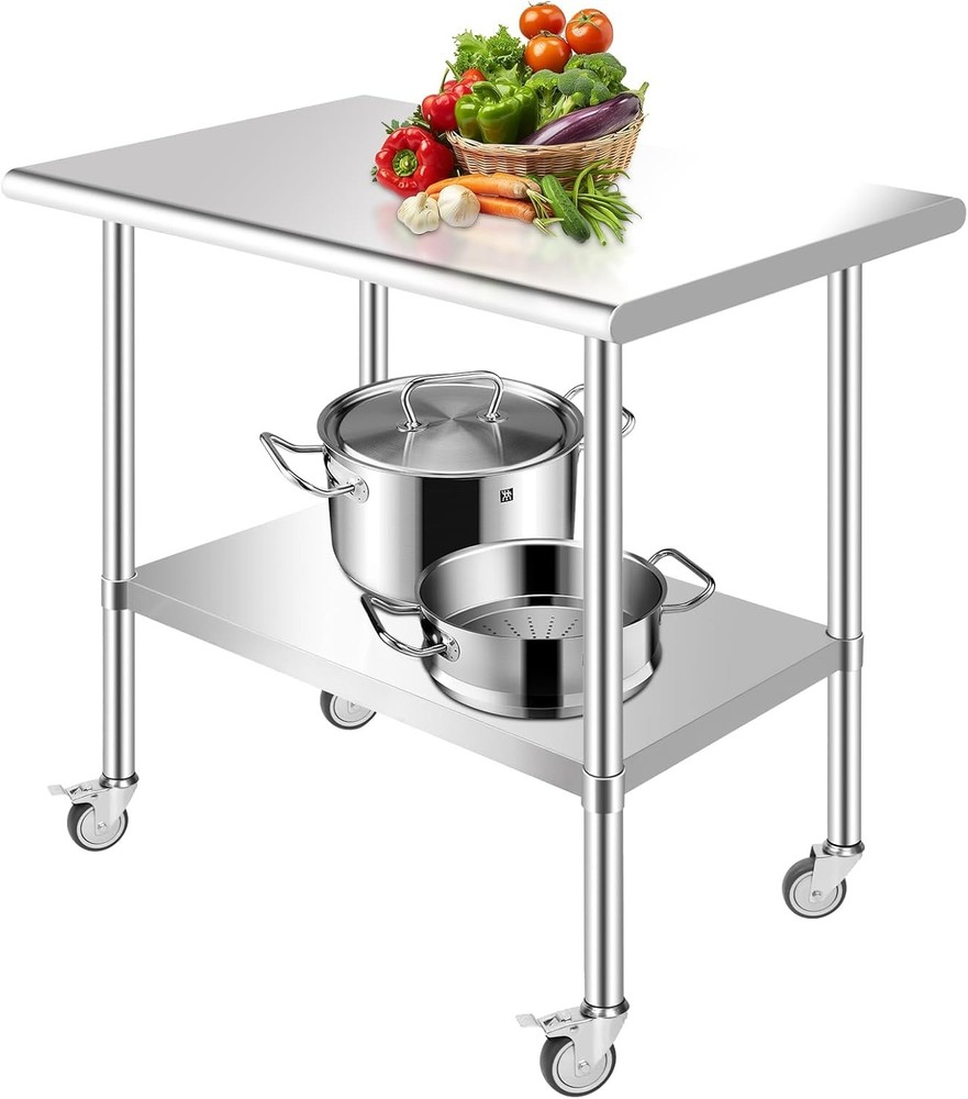Stainless Steel Table 36'' x 24'' for Prep & Work with Wheel for Kitchen