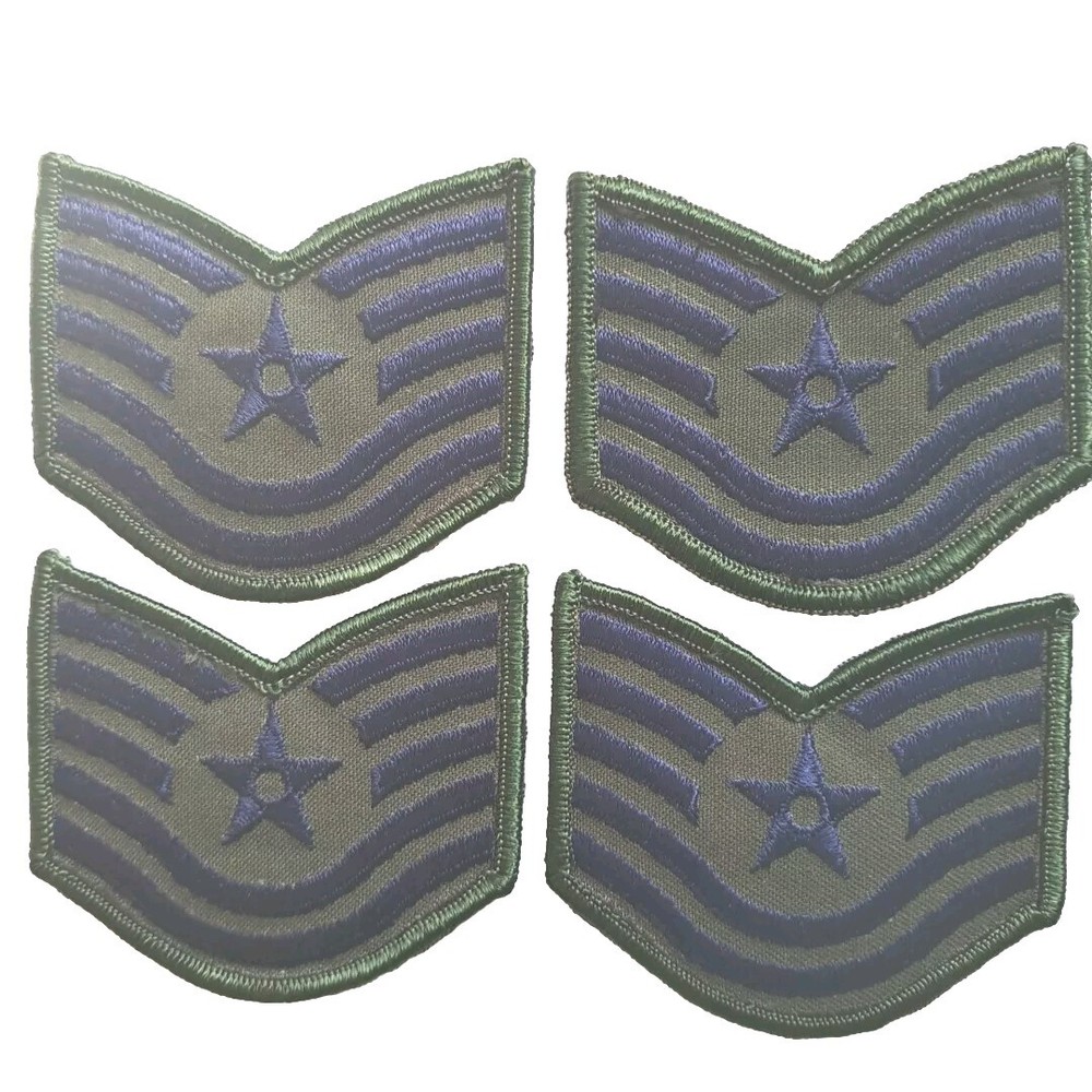 E6 Patches Two Pair USAF E-6 Air Force Tech Sergeant Stripes Rank 3" Subdued