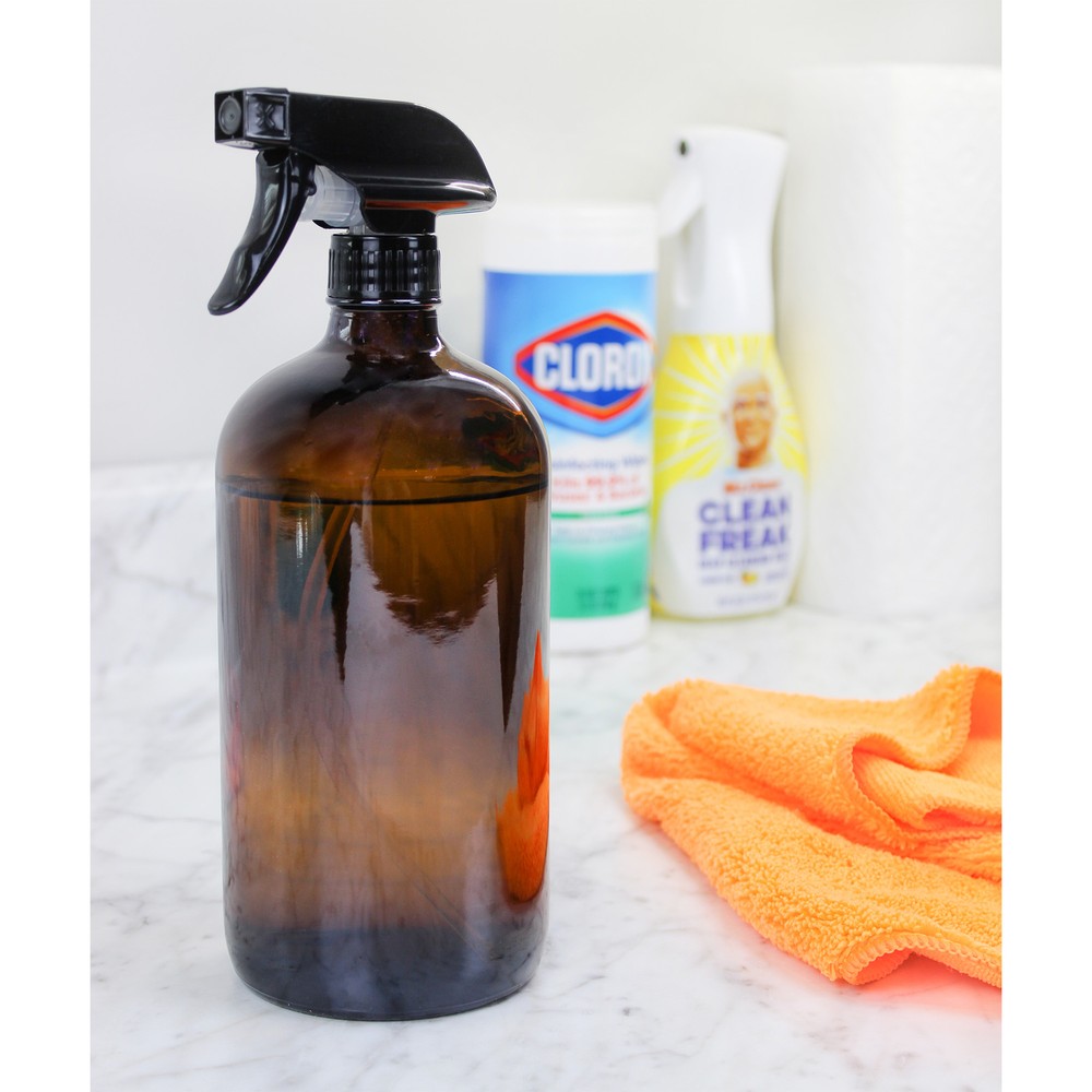 32oz Glass Spray Bottles, Quart w/ 3-Setting Adjustable Trigger Sprayers