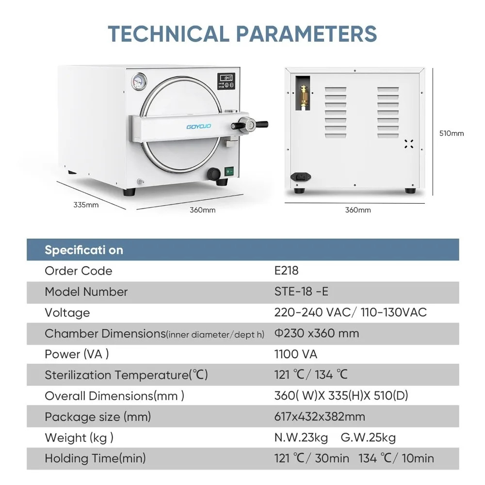 18L Tabletop Autoclave Sterilizer Digital Control Lab High Pressure Machine